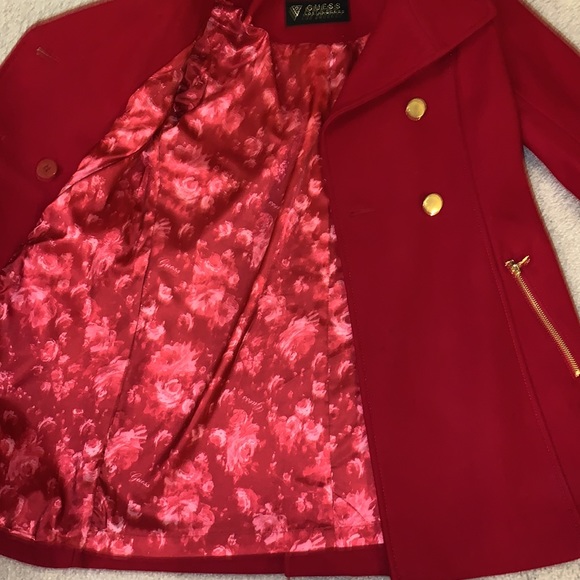 Guess Red Wool Pea Coat size XS wool - Picture 4 of 6